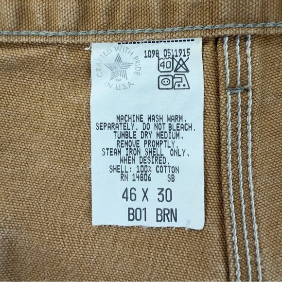 Vintage Carhartt Men's Size 42x27 B01 BRN Tan Double Knee Pants Made in USA 90s - Picture 3 of 12